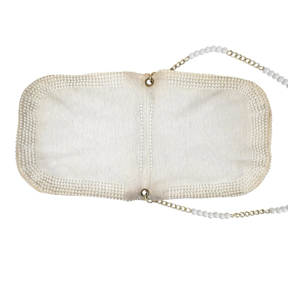 VTG Beaded Purse Ivory Gold Shoulder Chain Evening Retro Elegant Formal 50s 60s - Picture 10 of 16